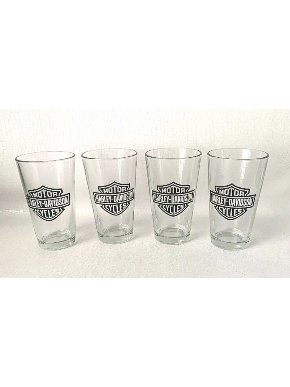 4 Motor Harley-Davidson Cycles Pint Drinking Glasses Vintage Barware
